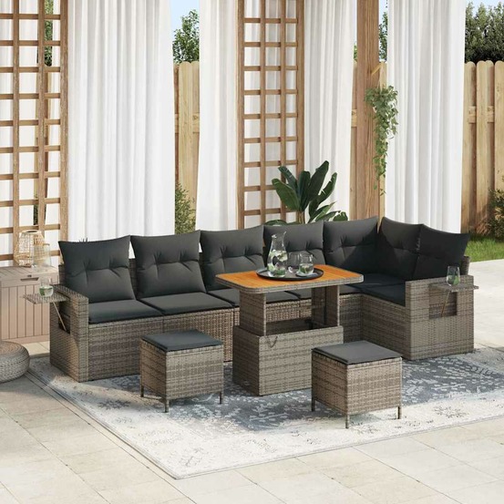Ensemble de canapé de jardin 9 pcs gris polyrotin