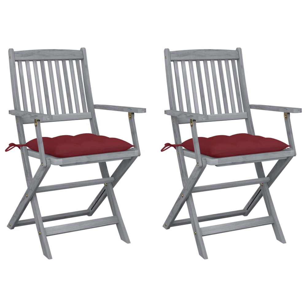 Chaises pliables d'extérieur lot de 2 et coussins bois d'acacia