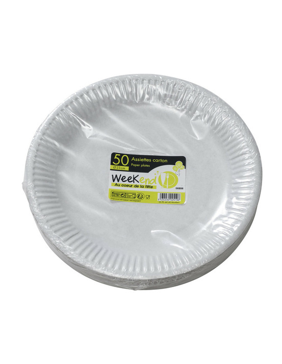 Assiette x50 carton blanc 23cm - publi embal