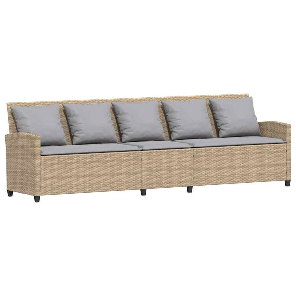 Canapé de jardin avec coussins 5 places beige résine tressée
