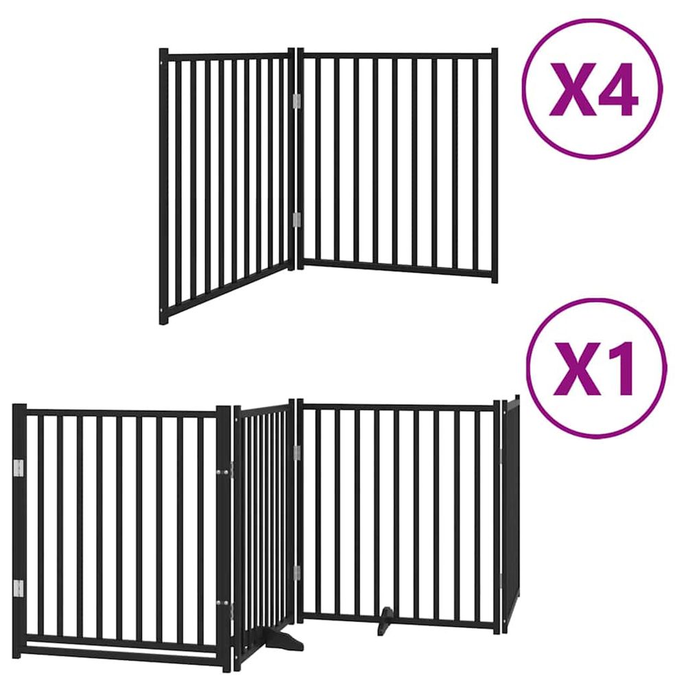 Barrière pour chien porte pliable 12panneaux noir bois peuplier