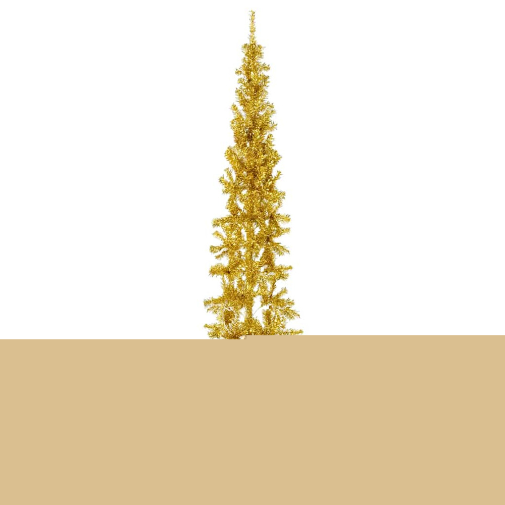 Demi sapin de noël artificiel mince avec support doré 210 cm