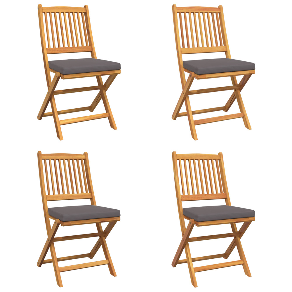 Chaises de jardin pliantes avec coussin gris 4pcs en bois d'acacia massif