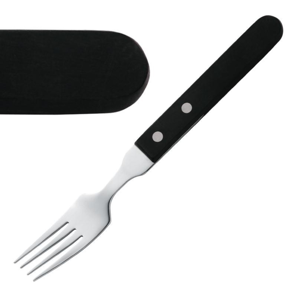 Fourchette à steak pour restaurant manche noir 196 mm lot de 12 amefa