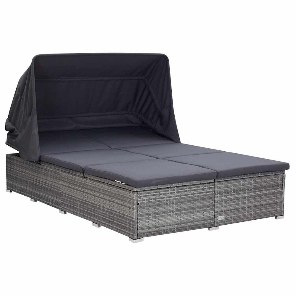 Transat à 2 places avec coussin résine tressée gris