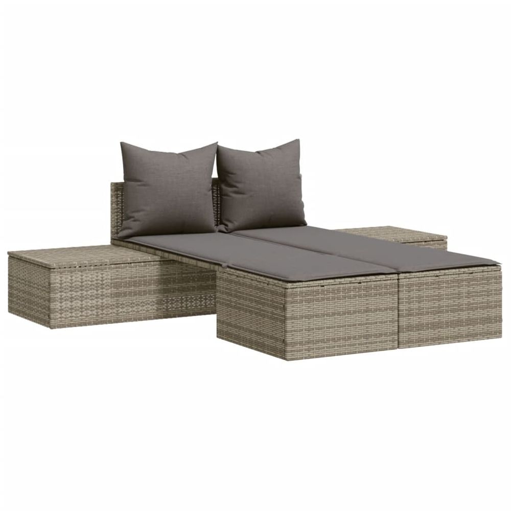 Chaise longue double avec coussins gris résine tressée bain de soleil