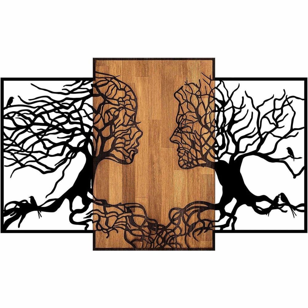 Décoration murale en bois et métal walnut visages