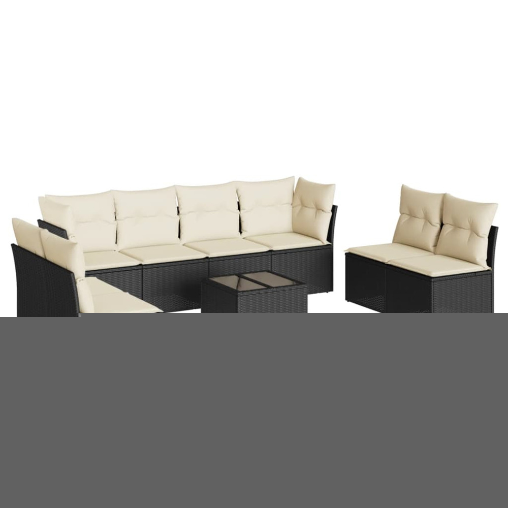 Salon de jardin 9 pcs avec coussins noir résine tressée