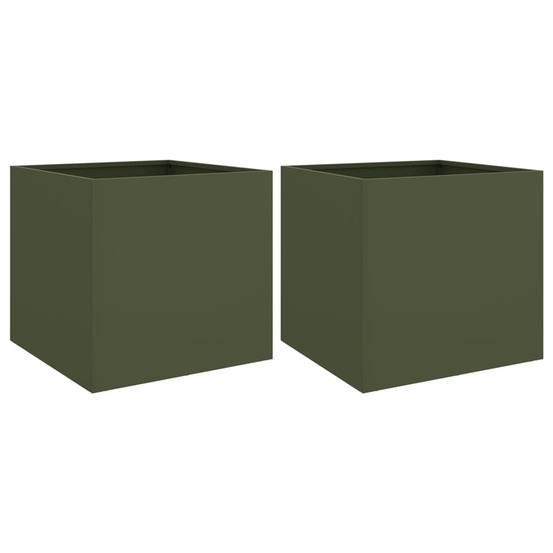 Jardinière d'extérieurs 2 pcs vert olive 49x47x46 cm acier