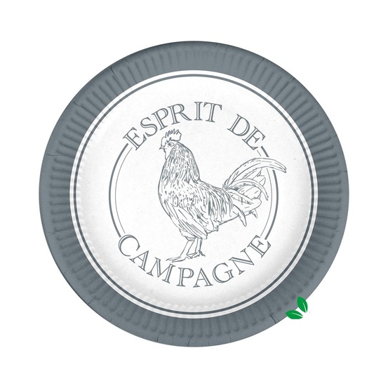 Set de 10 assiettes en carton 23 cm coq de campagne