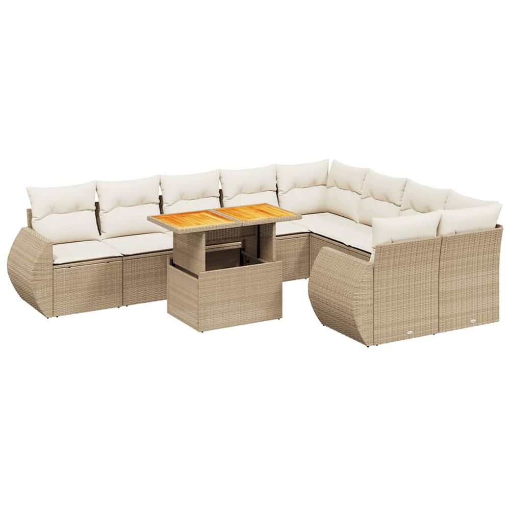 Salon de jardin avec coussins 10 pcs beige résine tressée