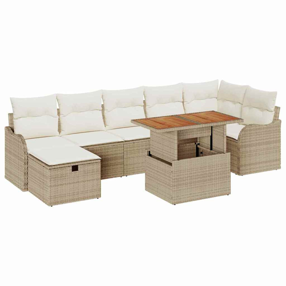 Ensemble de canapé de jardin 8 pcs beige poly rotin