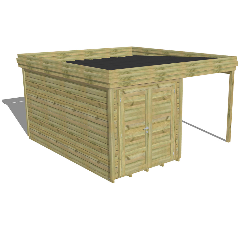Abri de jardin bois pin traité autoclave 27mm - 4,14x4,34m / 18m2 - bac acier - plancher bois