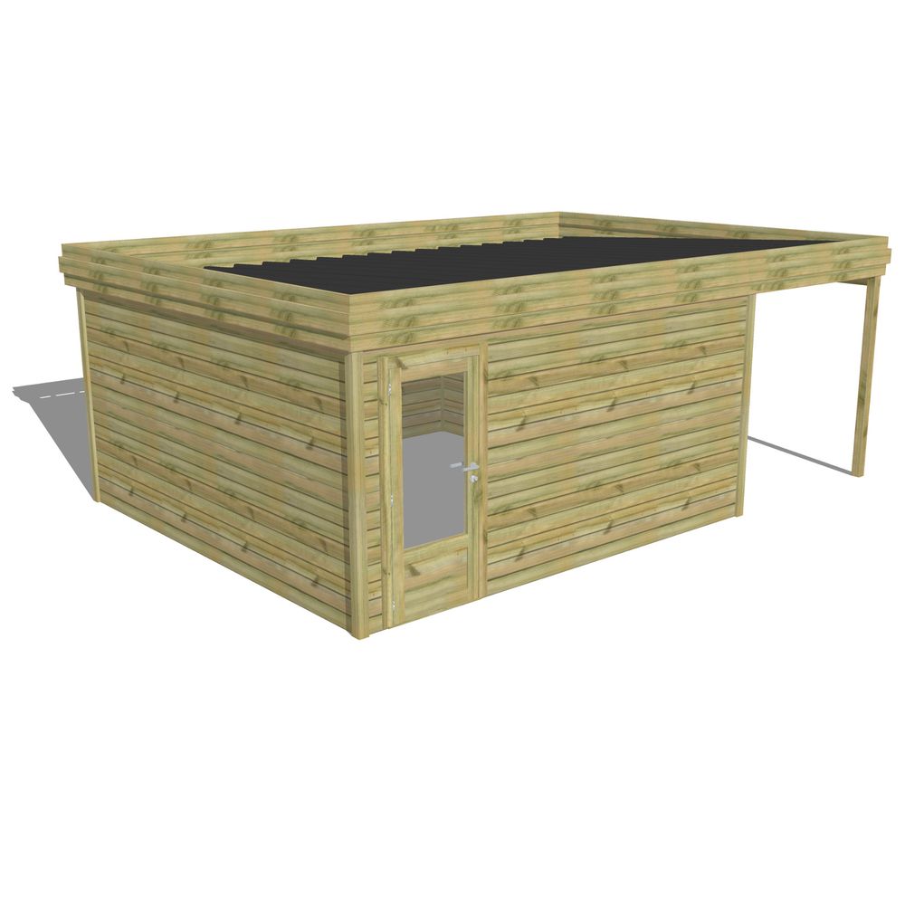 Abri de jardin bois pin traité autoclave 27mm - 6,34x4,34m / 28m2 - bac acier - abri français