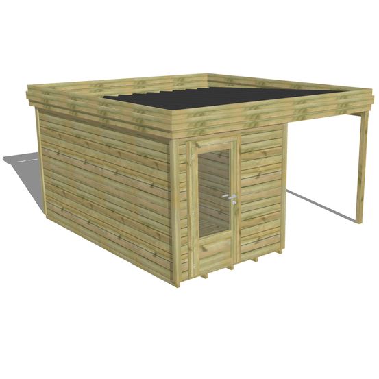 Abri de jardin bois pin traité autoclave 27mm - 4,14x4,34m / 18m2 - bac acier - plancher bois