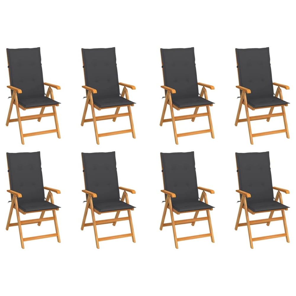 Chaises inclinables de jardin et coussins lot de 8 teck solide