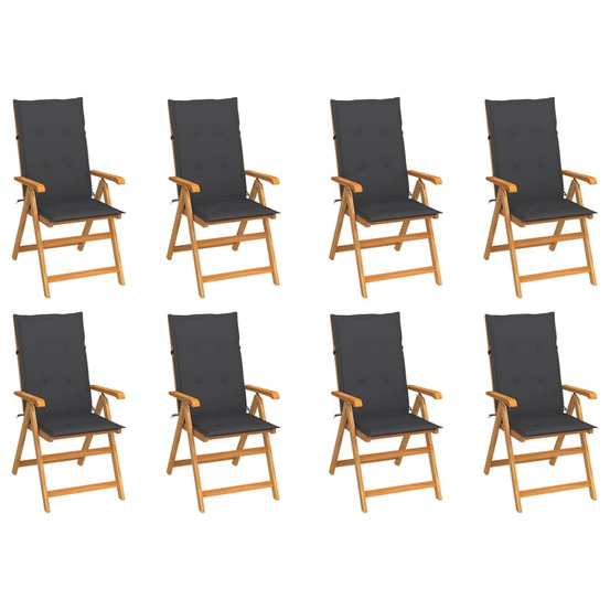 Chaises inclinables de jardin et coussins lot de 8 teck solide