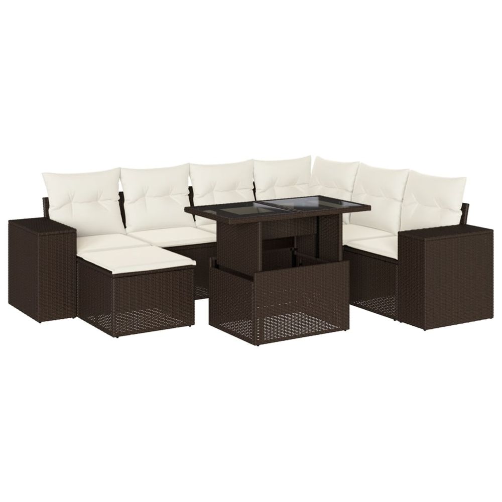 Salon de jardin 8 pcs avec coussins marron résine tressée