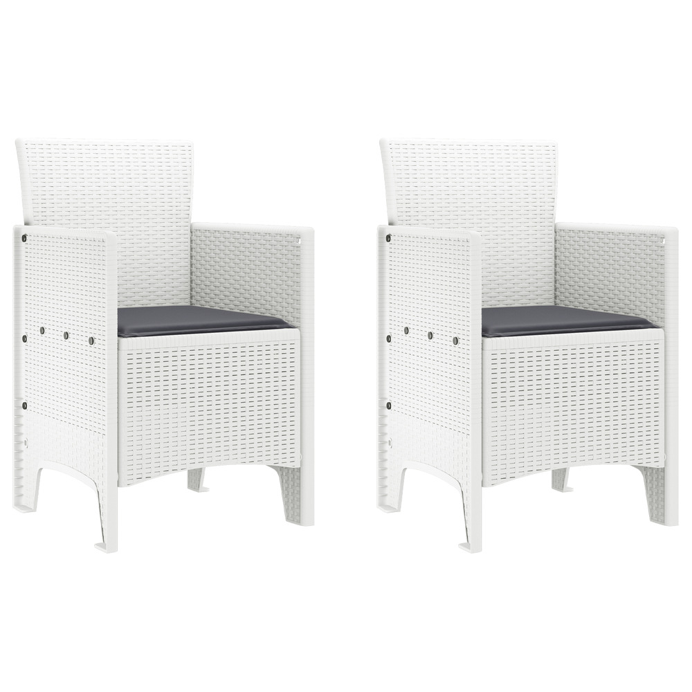Chaises de jardin avec coussins 2 pcs blanc poly rattan