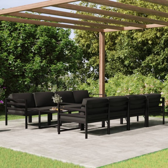 Salon de jardin 9 pcs avec coussins aluminium anthracite