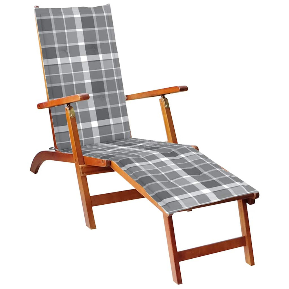 Chaise longue d'extérieur repose-pied et coussin acacia solide bain de soleil