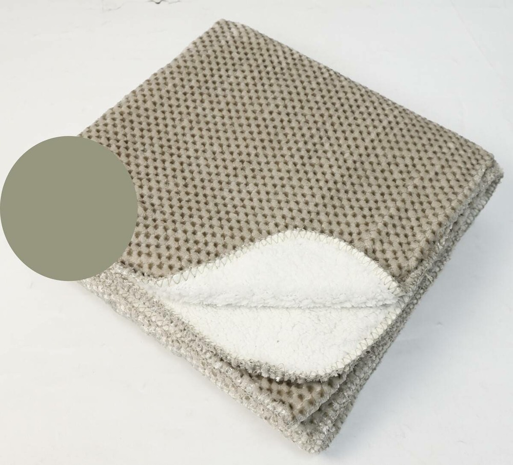 Plaid flanelle effet sherpa lyno vert kaki 170x130cm