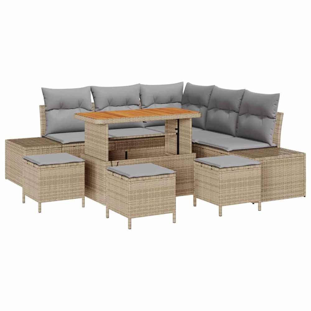 Ensemble de canapé de jardin 9 pc beige polyrotin
