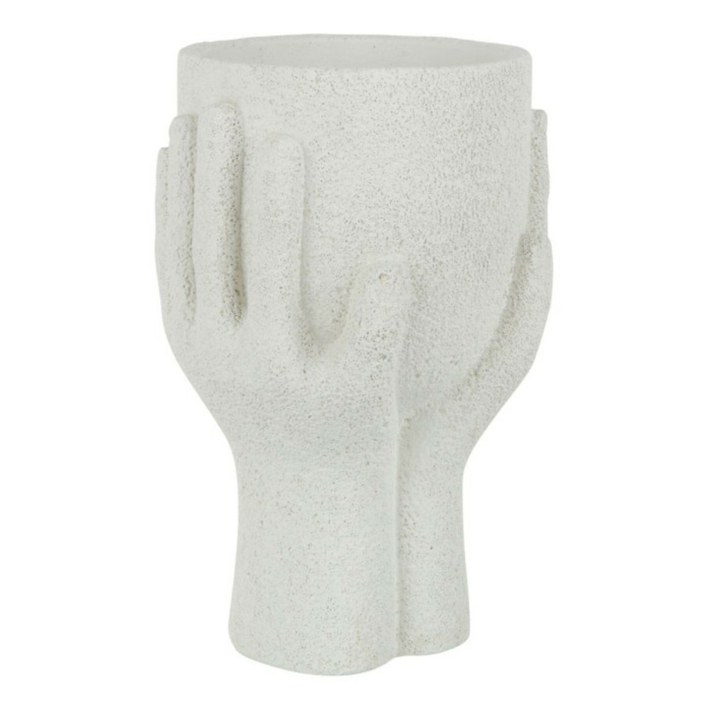 Cache-pot en ciment mains 24cm blanc