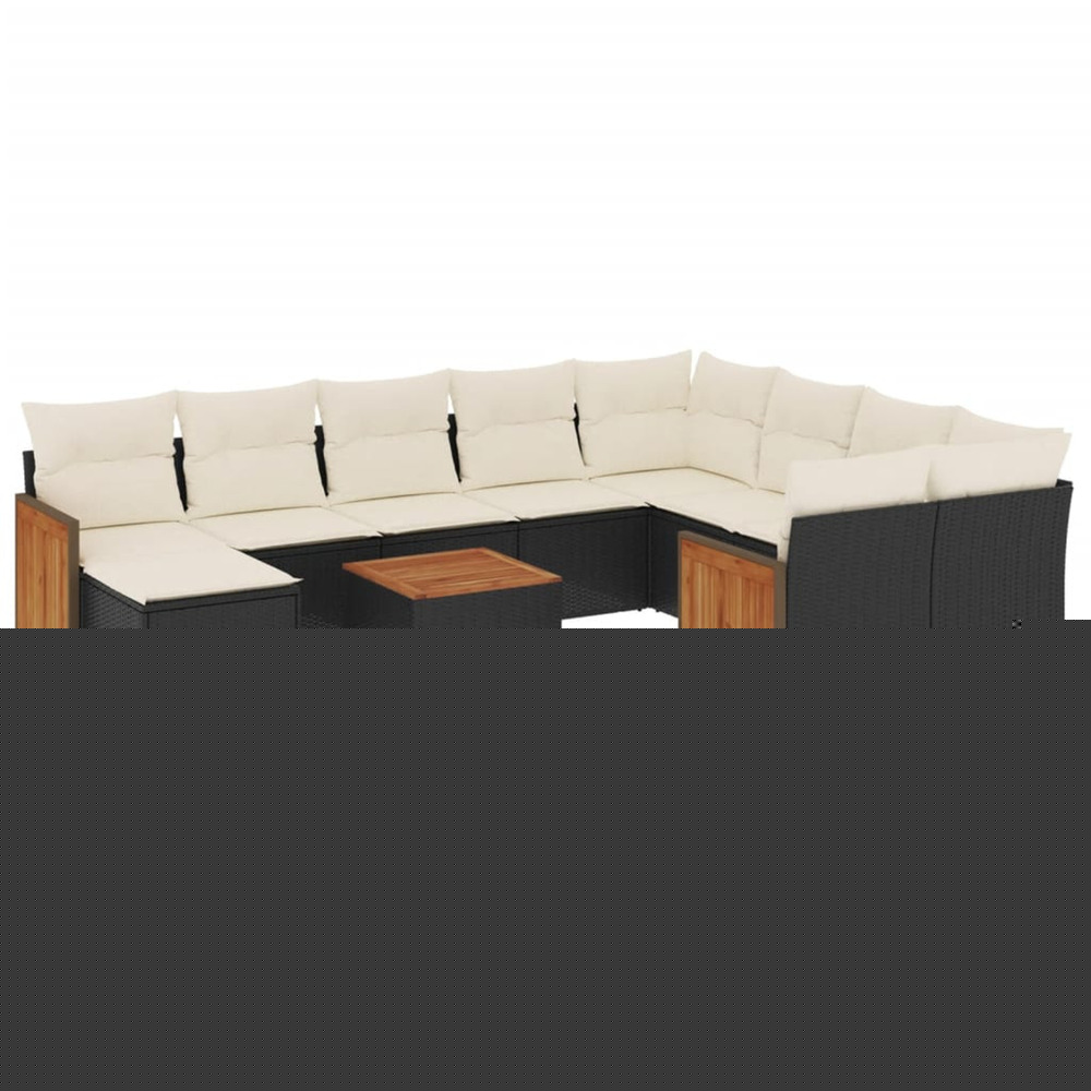 Salon de jardin 11 pcs avec coussins noir résine tressée