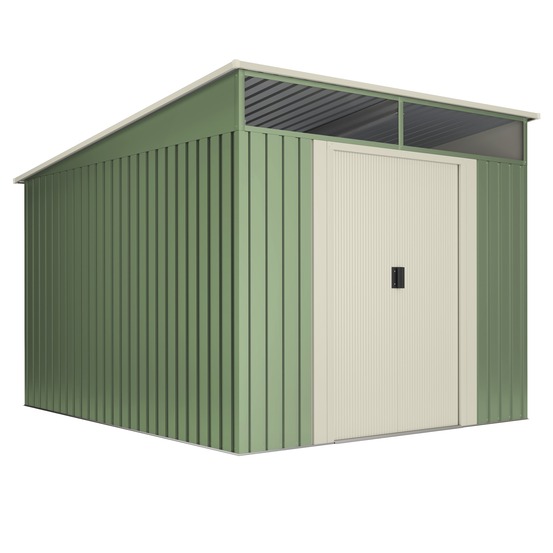 Abri de jardin extérieur 6,6 m2 stark – puits de lumière en polycarbonate – double porte coulissante – toit incliné – vert et beige