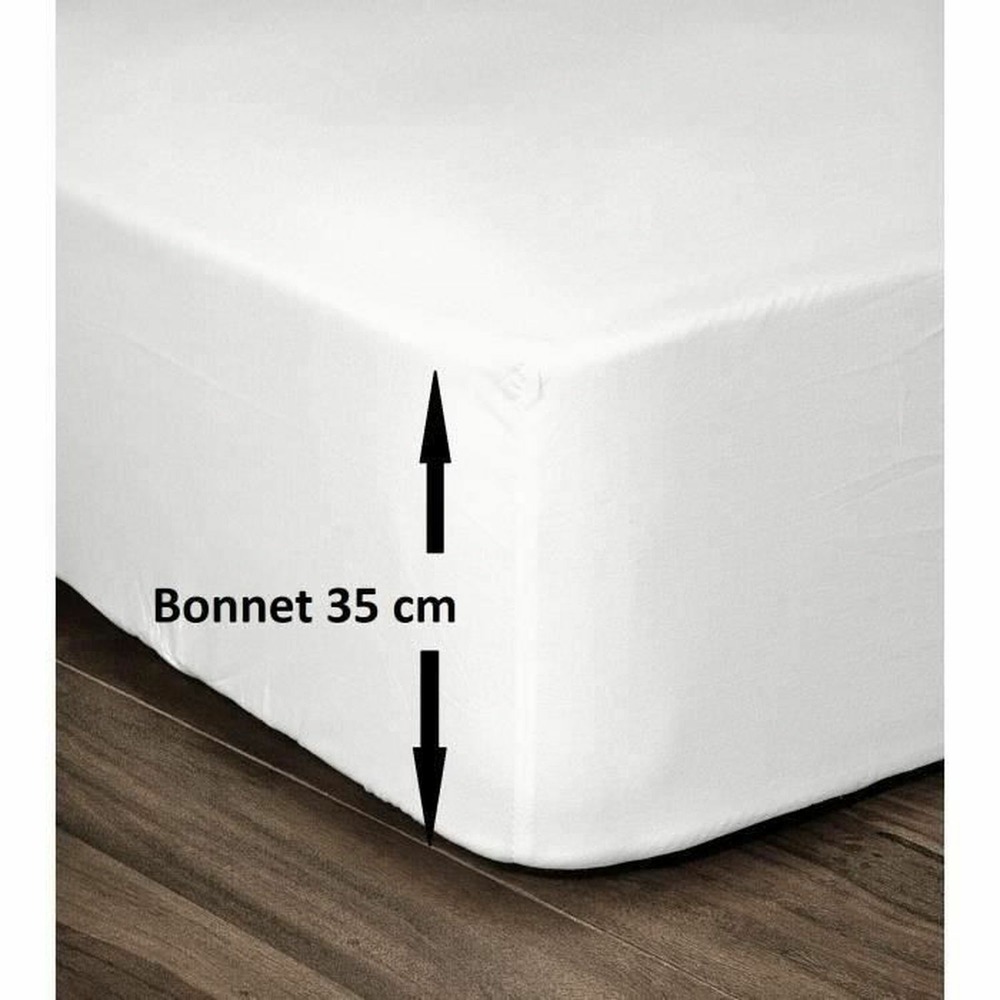 Drap housse 100% coton 140 x 190 cm - bonnet 35 cm - blanc