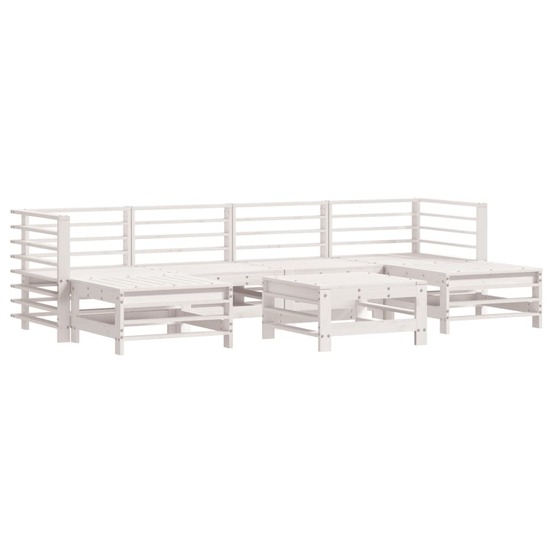 Salon de jardin 7 pcs blanc bois de pin massif