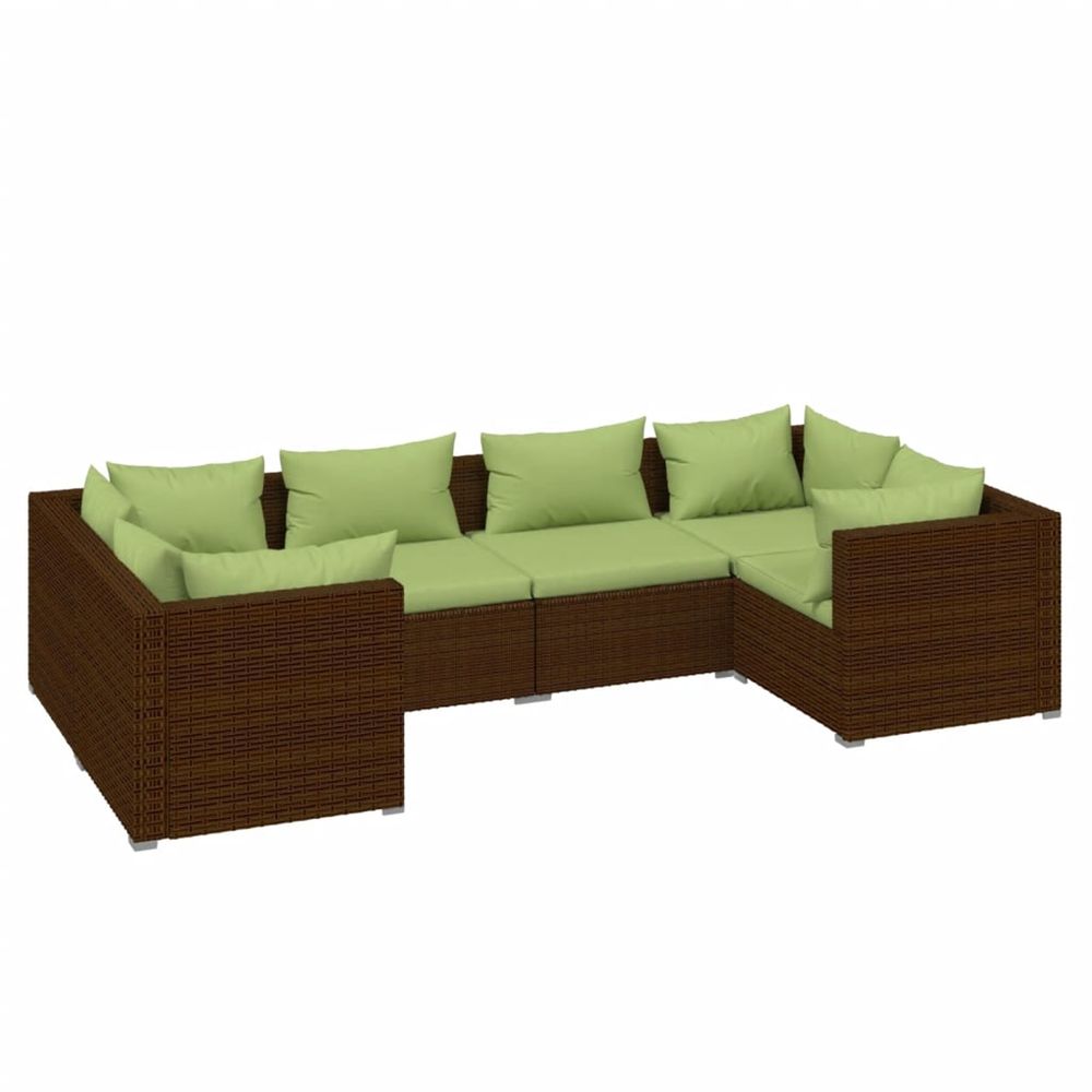 Salon de jardin 6 pcs avec coussins résine tressée marron