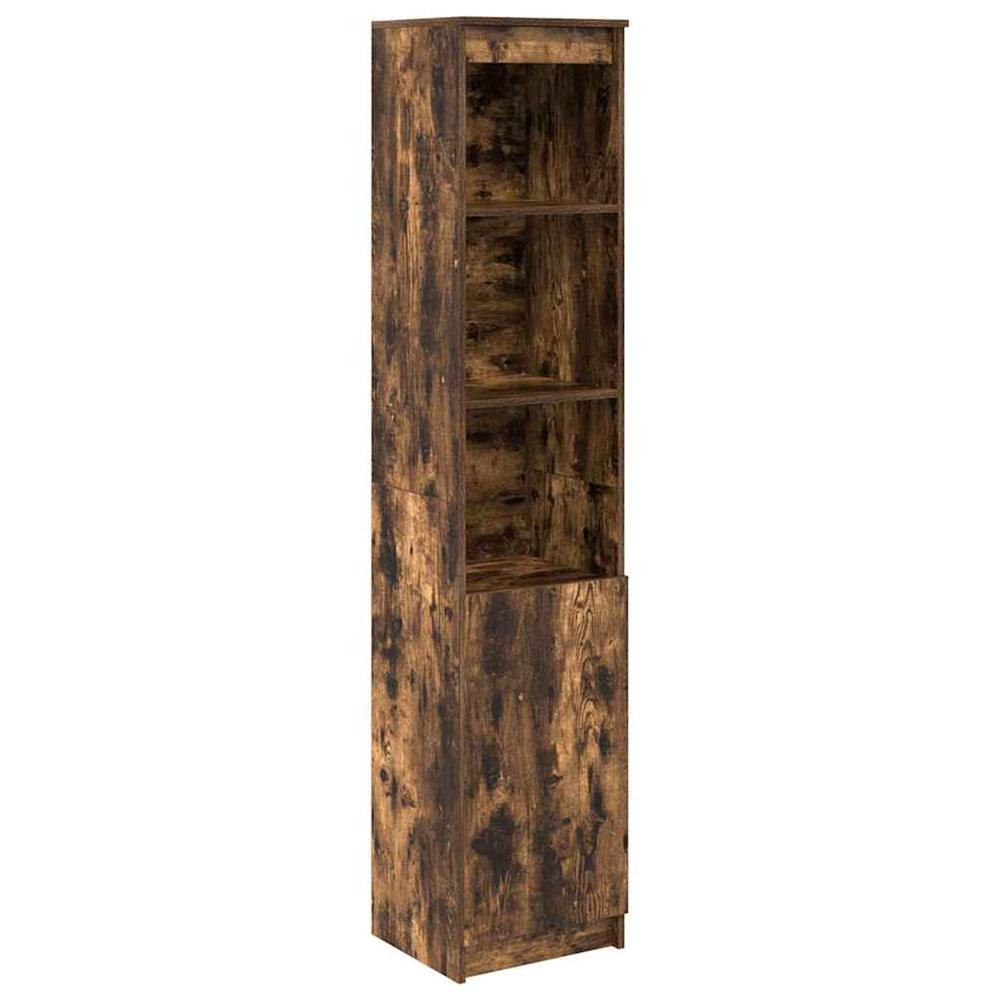 Buffet haut chêne fumé 37,5x35x180 cm bois d'ingénierie
