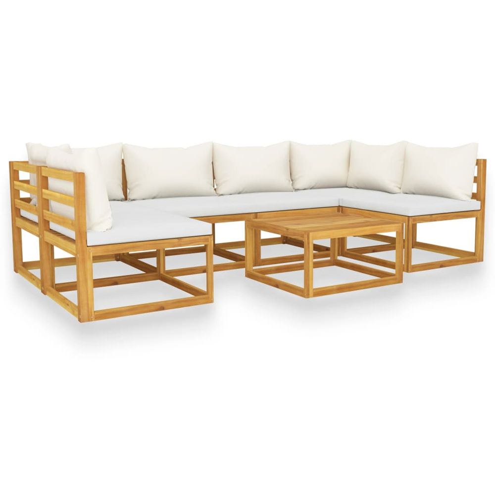 Salon de jardin 7 pcs avec coussin crème bois d'acacia solide