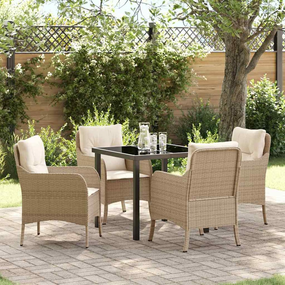 Ensemble de salle à manger pour jardin 5 pcs beige polyrotin
