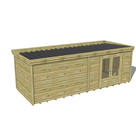 Abri de jardin bois pin traité autoclave 27mm - 6,795x2,64m / 18m2 - bac acier - plancher bois
