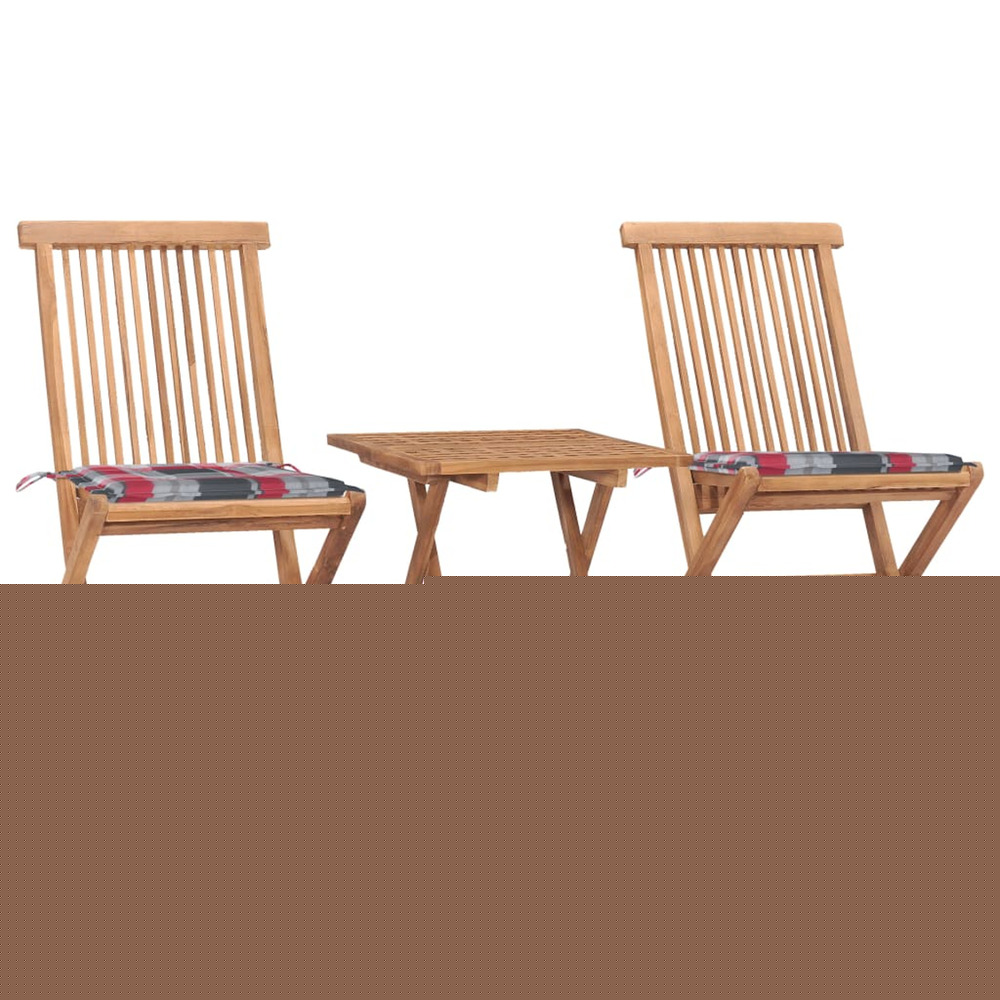 Ensemble à manger d'extérieur pliable avec coussin 3 pcs teck