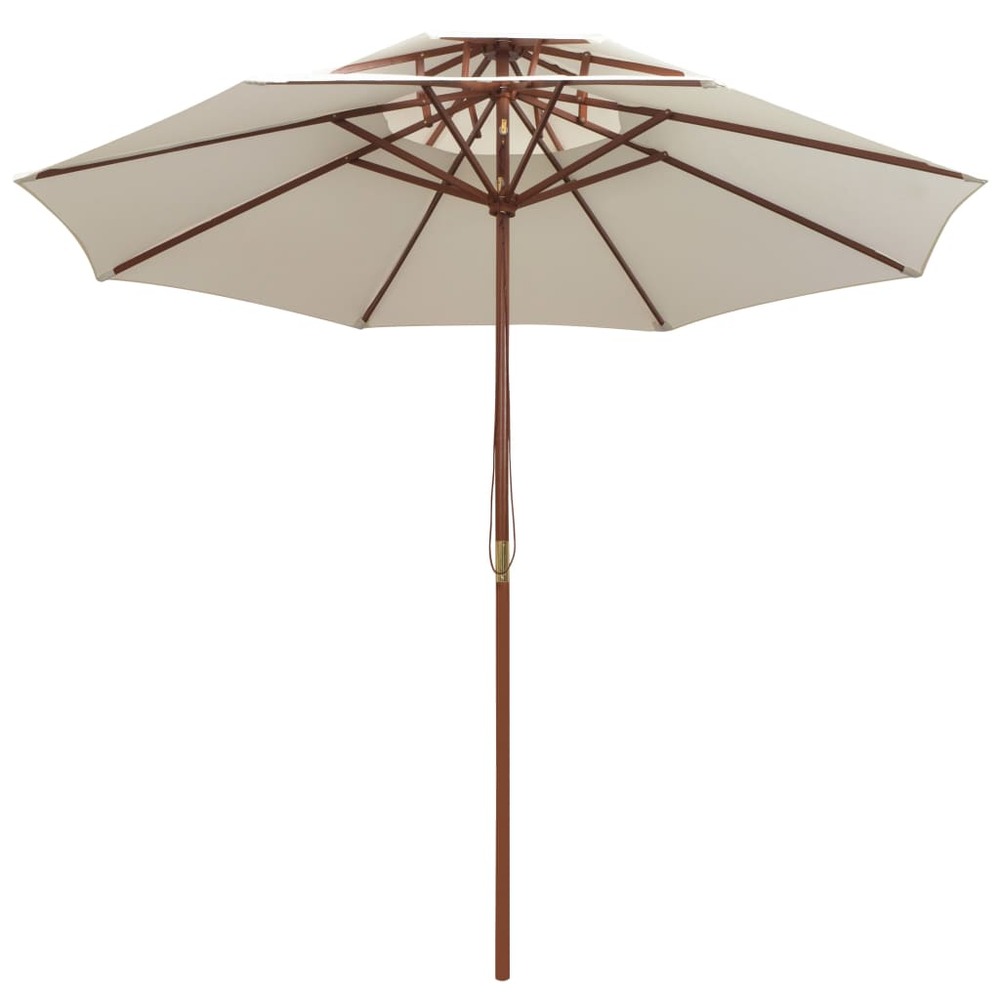 Parasol à deux étages avec poteau en bois blanc crème
