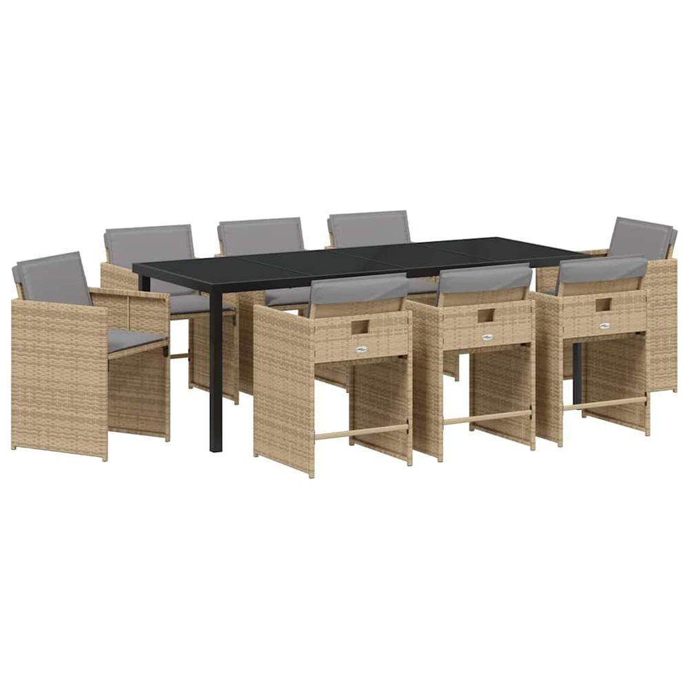 Ensemble de salle à manger pour jardin 9 pc beige polyrotin