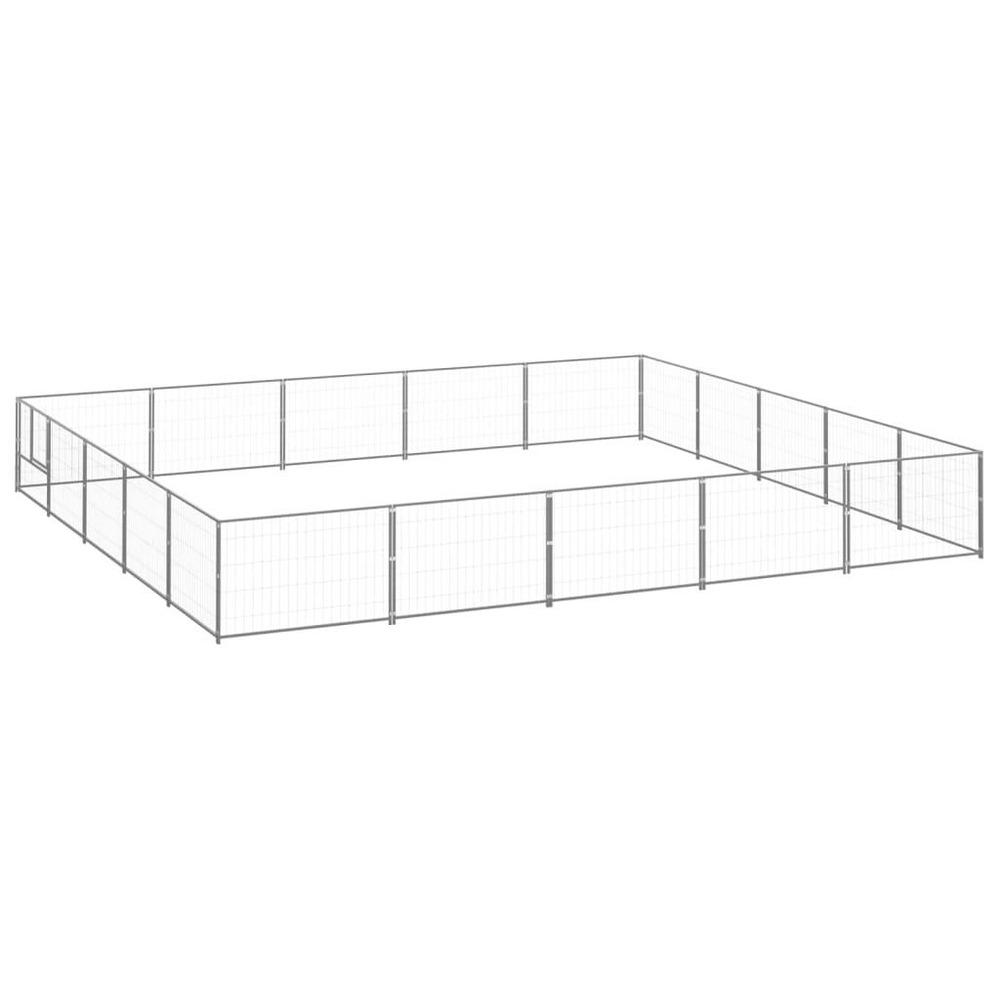 Chenil extérieur cage enclos parc animaux chien argenté 25 m² acier