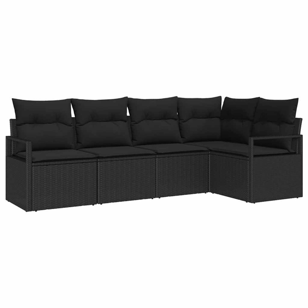 Ensemble de canapés avec coussin 5 pcs noir polyrotin
