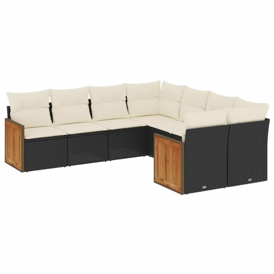 Salon de jardin 8 pcs avec coussins noir résine tressée