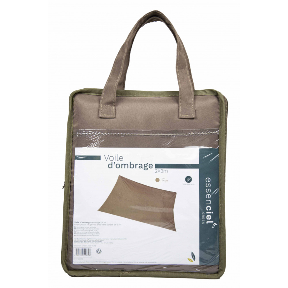 Voile d'ombrage rectangle 2x3m taupe