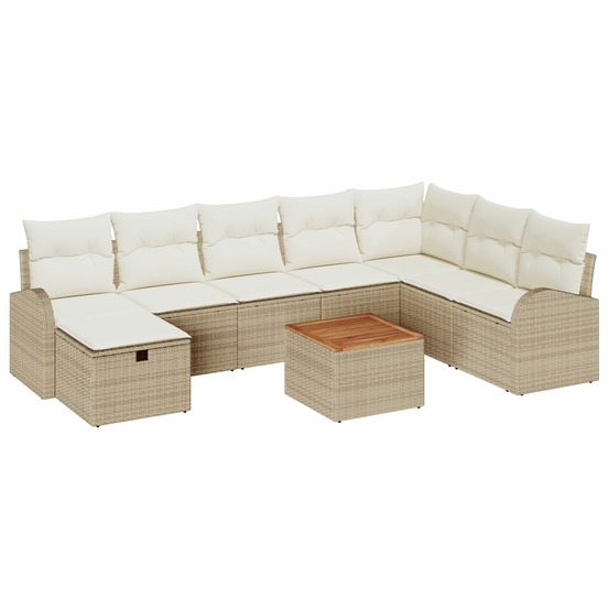 Ensemble de canapé de jardin 9 pièces avec coussins beige en rattan poly