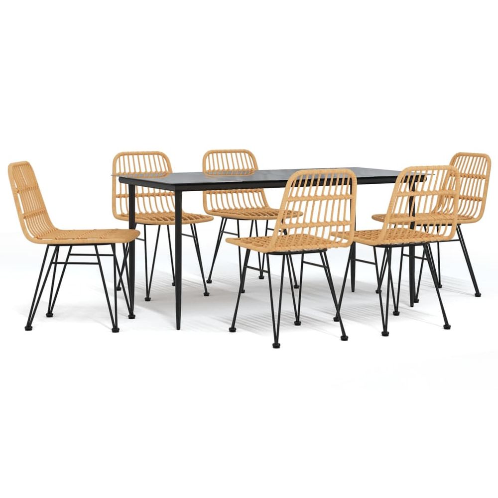 Ensemble à manger de jardin 7 pcs résine tressée