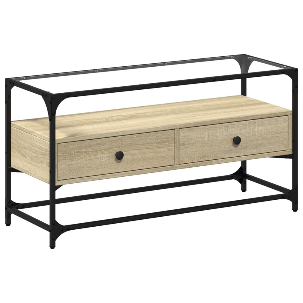 Meuble tv avec dessus en verre chêne sonoma bois d'ingénierie