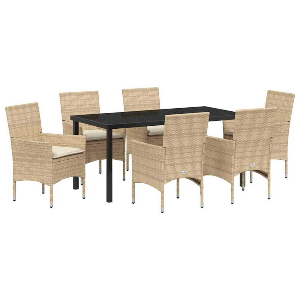 Ensemble de salle à manger pour jardin 7 pcs beige polyrotin