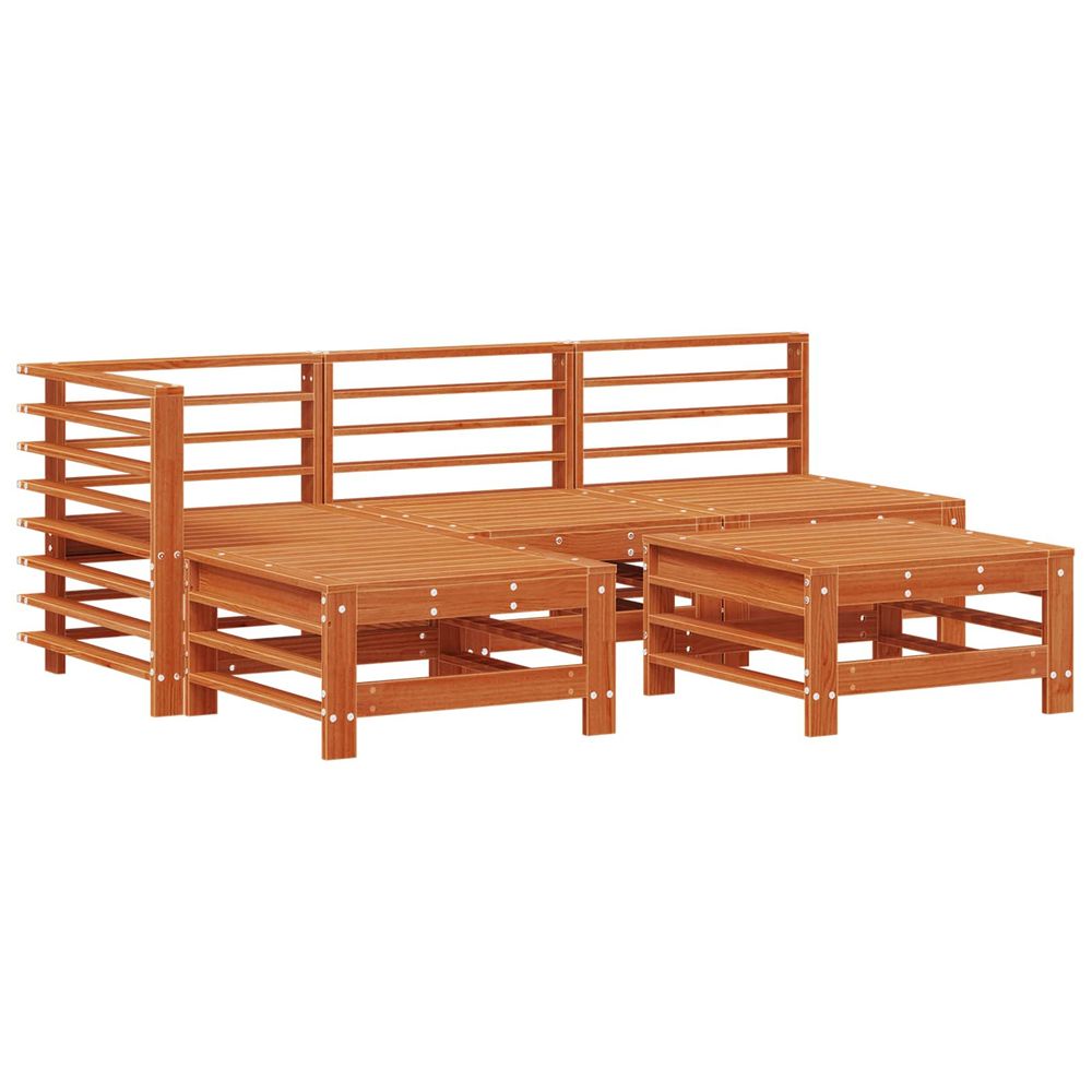 Ensemble de salon de jardin 5 pc brun ciré pin massif