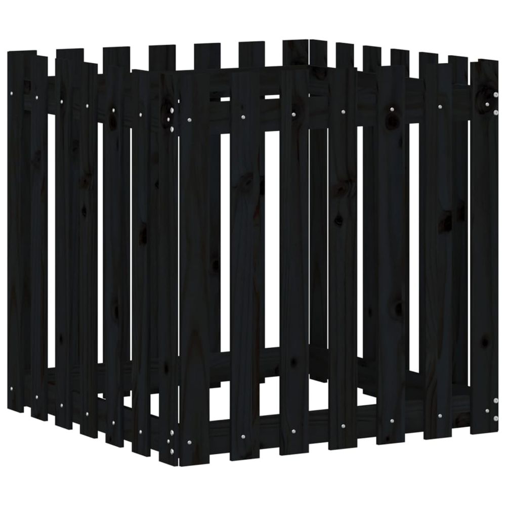 Jardinière d'extérieur avec design de clôture noir 70x70x70 cm pin massif